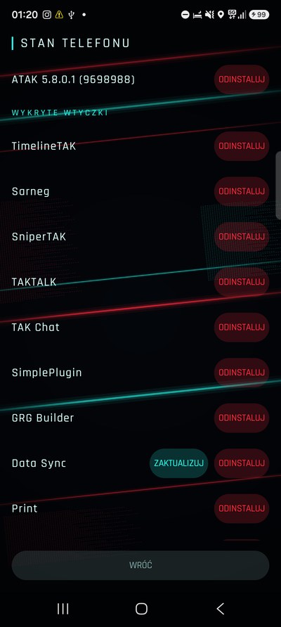 Lista zainstalowanych składników z numerami wydań.