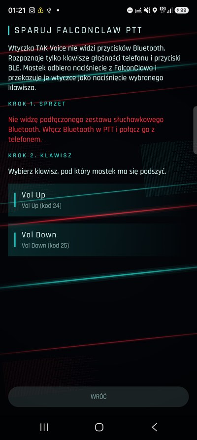 Ekran parowania przycisku PTT przez Bluetooth.