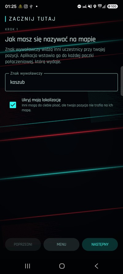 Pierwszy krok kreatora: pytanie o znak wywoławczy.